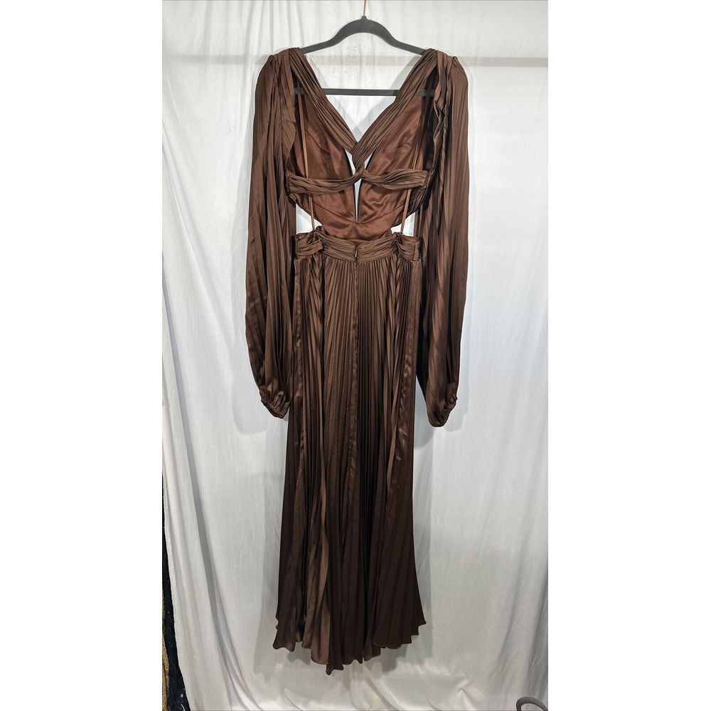 NWT IEENA Mac Duggal [ 6 ] Long Sleeve Pleat Charmeuse CutOut Gown Espresso S957 - Picture 12 of 14